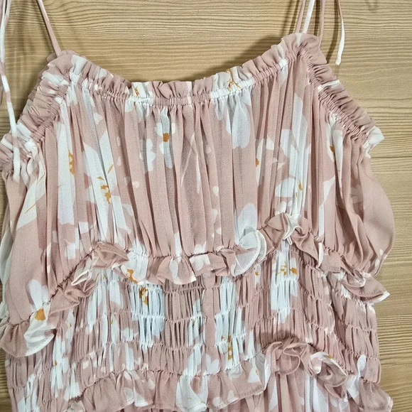 NWT En Saison Women's Gabby Square‎ Tie Sleeve Midi Dress Pink Floral Size Small - Picture 9 of 14